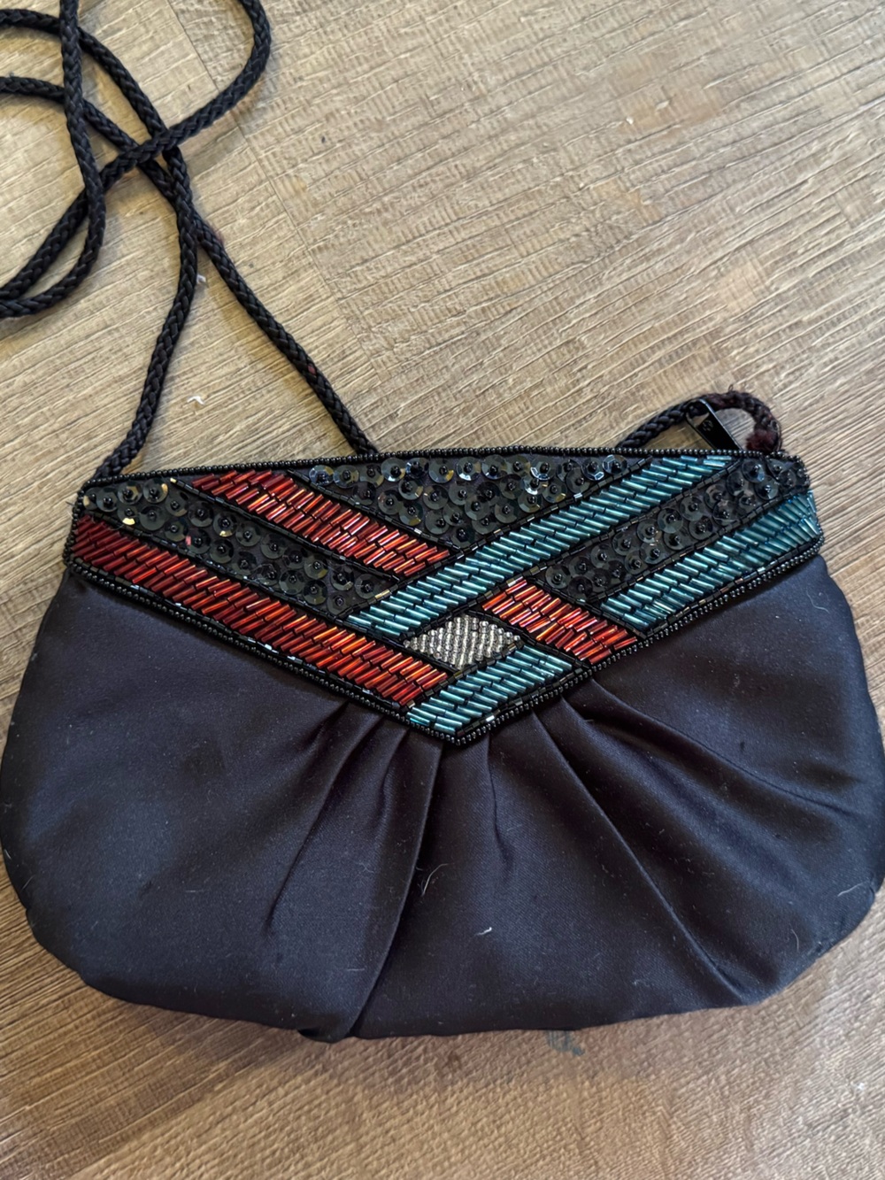 Milor Black Beaded Evening Bag with Braided Strap